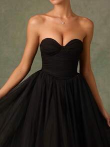Women's Off-Shoulder Dress, Elegant European Style, Fine Chiffon, Ideal For Parties, Casual Wear, New Seasonal Fashion For Women. - 黑色 - 查看 6