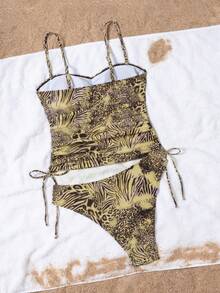 Maillot de bain bikini 2 pièces dos nu pour femmes, convient pour les vacances et la plage, toutes saisons d'été - Multicolore - Voir 5