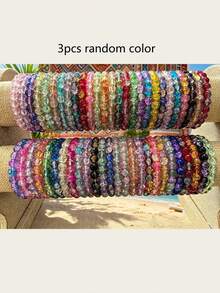 8mm Random Colorful Sparkling Glass Beads Women's Layered Bracelet Set, Birthday Gift For Friends And Couples - 10pcs Random Popcorn - View 6