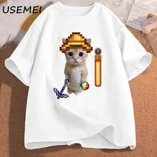Men's Short-Sleeved T-Shirt, High-Quality Cotton Streetwear, Graphic Gaming T-Shirts, Streetwear - 彩色 - 查看 1