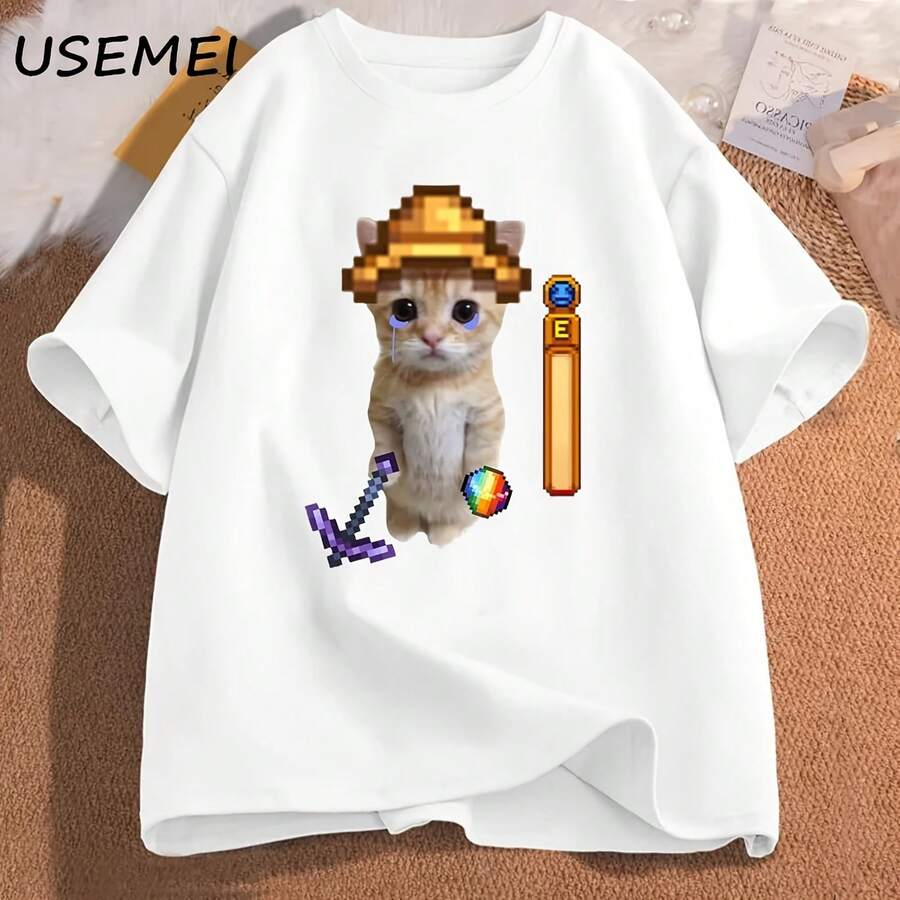 Men's Short-Sleeved T-Shirt, High-Quality Cotton Streetwear, Graphic Gaming T-Shirts, Streetwear - 彩色 - 查看 1