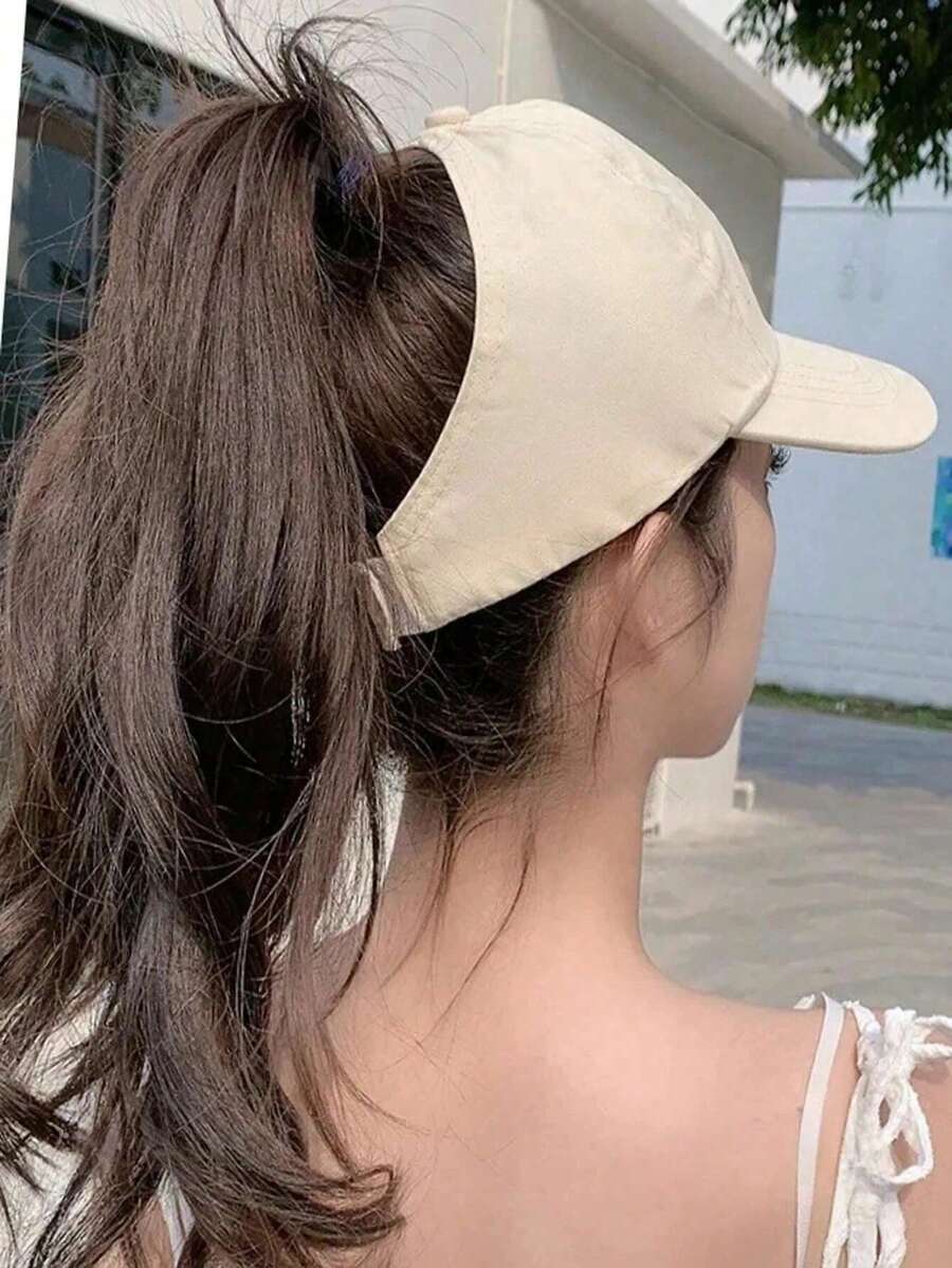 1件時尚防曬半開頂女款棒球帽，中性款，馬尾孔運動棒球帽，適合戶外活動、登山、旅行防護帽，度假禮物，男款帽子