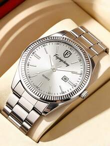 FUYINGCHENG Nouvelle montre-bracelet pour homme d'affaires avec calendrier, en matériau composite, cadran extra large. Montre de luxe pour couple, convient pour le port quotidien, les occasions haut de gamme, la Saint-Valentin, la Fête des Pères - Argent - Voir 13