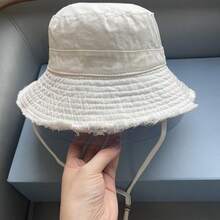 1pc Women's Solid Color Dopamine Fashion Casual Hat With Rope, Frayed Edge Distressed Bucket Hat, Spring Summer Autumn Outdoor Korean Style Couple Student Minimalist UV Protection Sun Hat - Multicolor - View 15