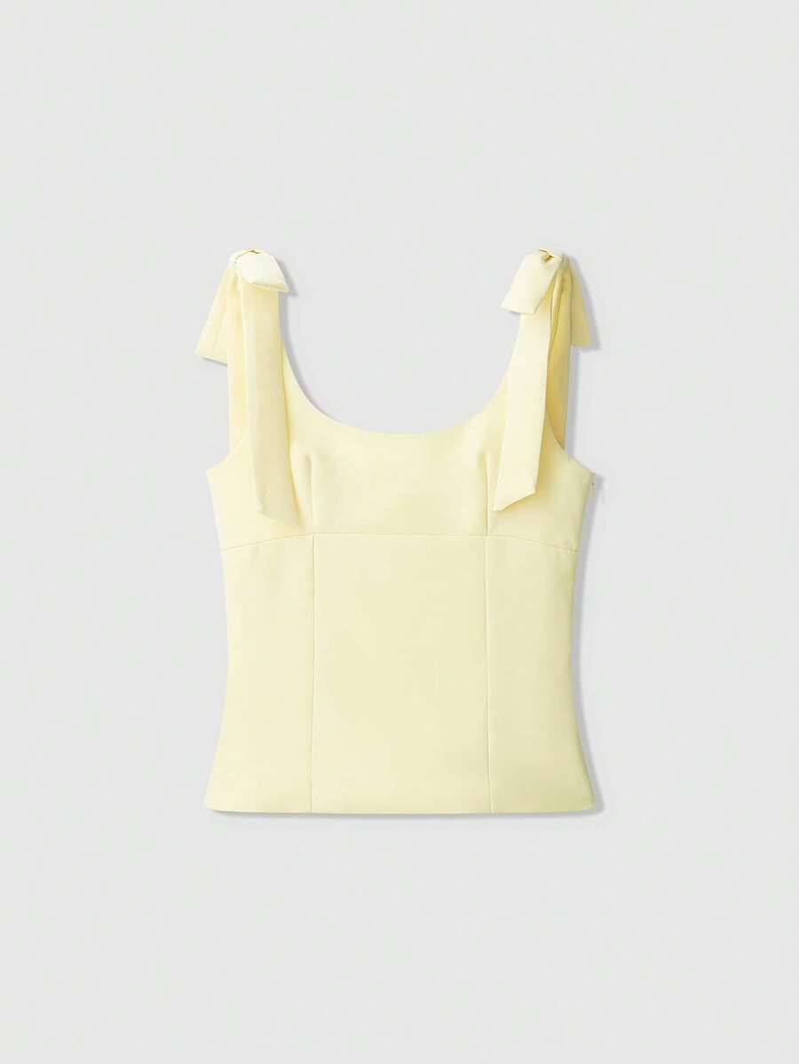 Sleeveless Solid-Color Blouse With Bow Decoration For Summer - Yellow - View 1