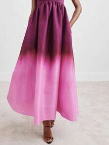 Women's Dress With Gradient Print, Deep V-Neck, Open Back, And Fitted Waist - Hot Pink - View 3