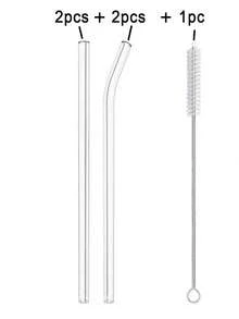 1/2/4/6pcs Glass Straws + 1 Cleaning Brush, High Borosilicate Glass Straws, Heat-Resistant Colorful Straws, Suitable For Beverages And Milk Tea, Transparent Multi-Color Glass Tubes, School Supplies, Back To School Essentials - Transparent - View 14