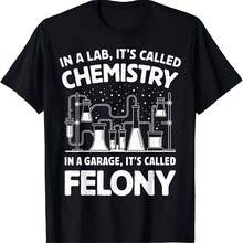 Funny Vintage Men's T-Shirt, Cotton T-Shirt, Women's Summer T-Shirt, Plus Size, In A Laboratory, It's Called Chemistry. IN A GARAGE IT'S CALLED CRIME - 彩色 - 查看 1
