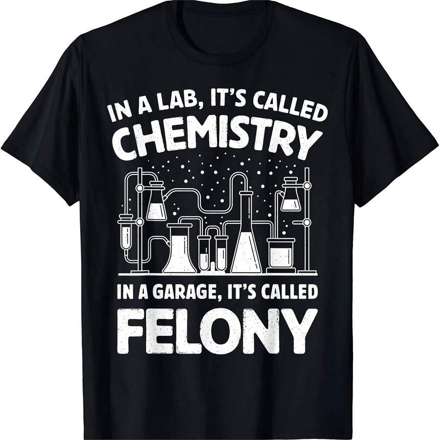 Funny Vintage Men's T-Shirt, Cotton T-Shirt, Women's Summer T-Shirt, Plus Size, In A Laboratory, It's Called Chemistry. IN A GARAGE IT'S CALLED CRIME - 彩色 - 查看 1