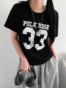 Short-Sleeved T-Shirt For Women, Summer, Round Neck, Loose Top - Black - View 2