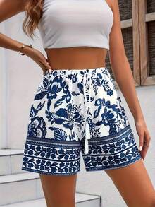 Women's Summer Beach Shorts, Cool Floral Shorts - 皇家藍 - 查看 1