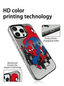 Miniso 1pc New Colorful Silver 3-In-1 PC Hard Shell Dark Silver Official Licensed Marvel Spider-Man Phone Case Compatible With Apple 18 Pro Max/17 Pro/17/16 Pro Max/16 Pro/16/15 Pro Max/15 Pro/15/14 Pro Max/14 Pro/14/13 Pro Max/13 Pro/13/X/XR/11/12 Protective Cover Creative Full Coverage Anti-Drop - Black - View 2