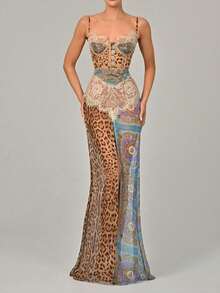 Vestido largo gasa tirantes sin hombros con abertura estilo chica sexy verano - Azul - Ver 1
