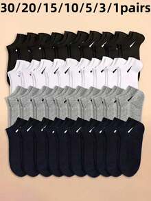 30/20/15/10/5/3/1 Paires de chaussettes courtes de mode minimaliste pour femmes en noir, blanc et gris, chaussettes douces, mignonnes et fraîches, chaussettes courtes polyvalentes pour femmes, chaussettes courtes légères et respirantes pour hommes, chaussettes d'été pour hommes, chaussettes pour hommes, coupe confortable, profitez de l'été pour hommes - Multicolore - Voir 1