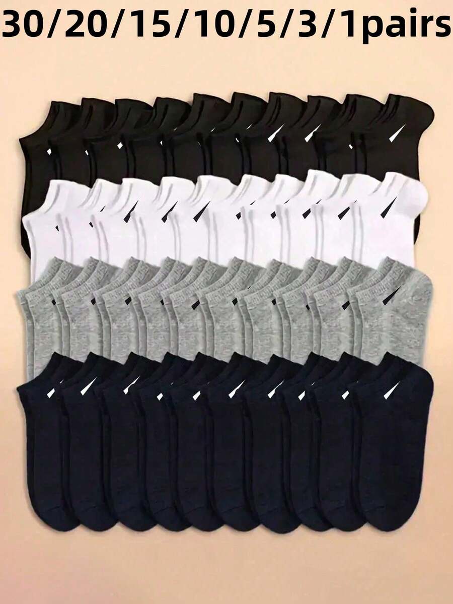 30/20/15/10/5/3/1 Paires de chaussettes courtes de mode minimaliste pour femmes en noir, blanc et gris, chaussettes douces, mignonnes et fraîches, chaussettes courtes polyvalentes pour femmes, chaussettes courtes légères et respirantes pour hommes, chaussettes d'été pour hommes, chaussettes pour hommes, coupe confortable, profitez de l'été pour hommes - Multicolore - Voir 1