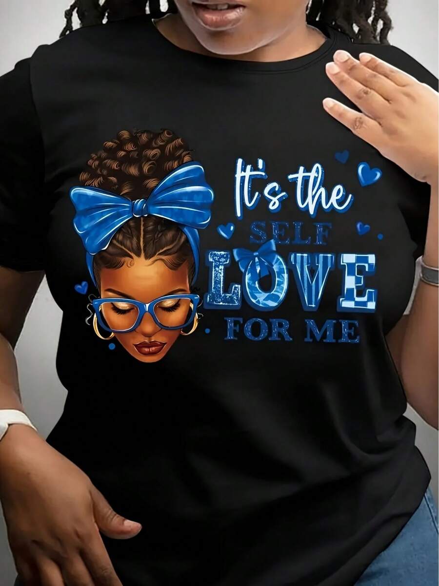 Talla, camiseta de talla con estampado gráfico, top casual de manga corta y cuello redondo para verano y primavera, ropa de mujer de talla W0YX - Negro - Ver 1