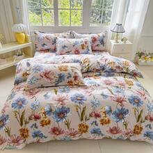 3-Piece Floral Duvet Cover Set, 100% Polyester, Soft & Breathable, Zipper Closure, Suitable For Bedroom, Hotel, Holiday Gift, Made In China - Blue - View 4