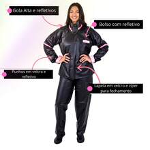 Kit Capa de chuva feminina rosa impermeavel par de galochas e touca proteção rosto - M - Visão 3