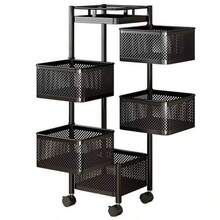 1pc 5-Layer Rotating Kitchen Storage Rack, No Installation Required, Floor-Standing Multi-Layer Storage Rack For Home Use, Suitable For Storing Fruits, Vegetables, Snacks, And Beverages. - Svart - Visa 10