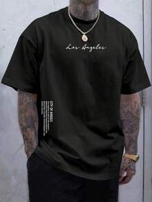 Men's T-Shirt With Letter Print - Black - View 1