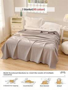 1 pieza Manta de gasa de punto de gofre suave y cómoda - Diseño a cuadros ultra delgado y transpirable | Adecuada para todas las estaciones | Lavable a máquina | Ideal para el verano y los sudores nocturnos | Manta de textura suave moderna | Decoración del hogar contemporánea | Tela de fácil cuidado minimalista | Adecuada para cama, sofá, almohada - Perfecta para relajarse y acurrucarse - Gofre gris - Ver 7