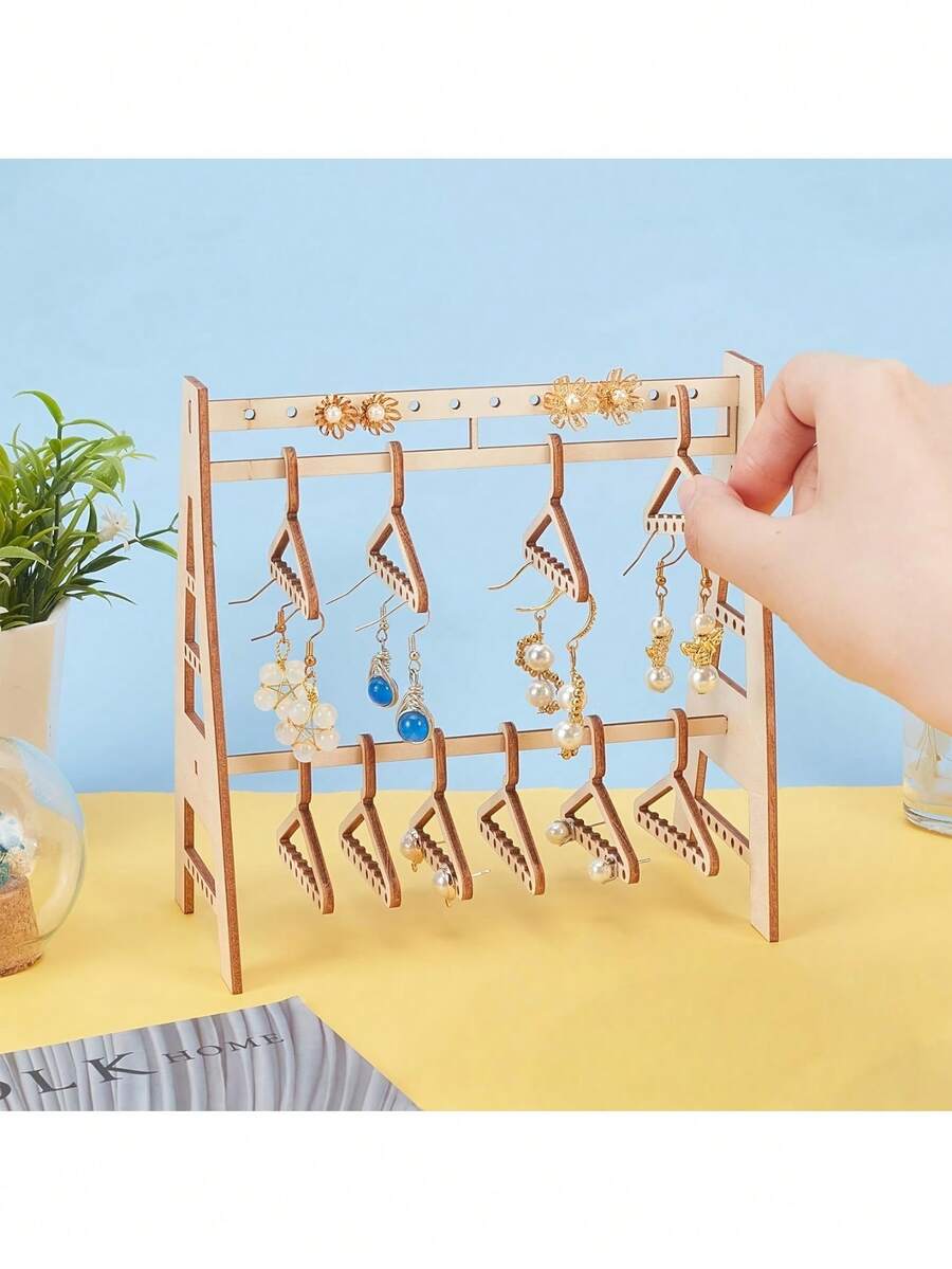 Wooden Earring Display Stand With Mini Hooks, Earring Storage Rack For Selling Jewelry, Wooden Earring Display Stand For Women's Stud Earrings, Retail And Personal Use, Hanging Jewelry Storage Rack - Multicolor - View 1