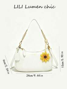Nuevo bolso de moda clásico y versátil con diseño gráfico de letras, unicolor, material impermeable de PU, bolso de hombro, bolso de axila, adecuado para compras, decorado con colgante - Blanco 2 - Ver 7