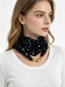 1pc Women's Music Note Print Magnetic Buckle Square Scarf, Lightweight Faux Silk Material, Scarf With Built-In Buckle - Multicolor - View 12
