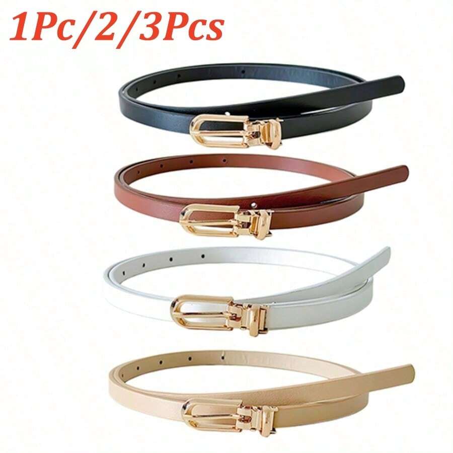 1/2/3 chiếc thắt lưng nữ da PU mỏng cổ điển – thắt lưng màu trơn khóa vuông có thể điều chỉnh, phù hợp cho quần, váy, mặc thường ngày, họp mặt văn phòng và các dịp khác, một phụ kiện thiết yếu cho tủ đồ của bạn.