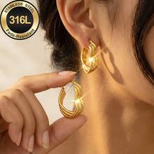 Hochwertige Edelstahl-Anhänger-Ohrringe, hochglanzpolierter natürlicher Glanz, 316L hypoallergene Ohrstecker, einzigartiges Design, Unisex-Schmuck-Ohraccessoires - A - Übersicht 1