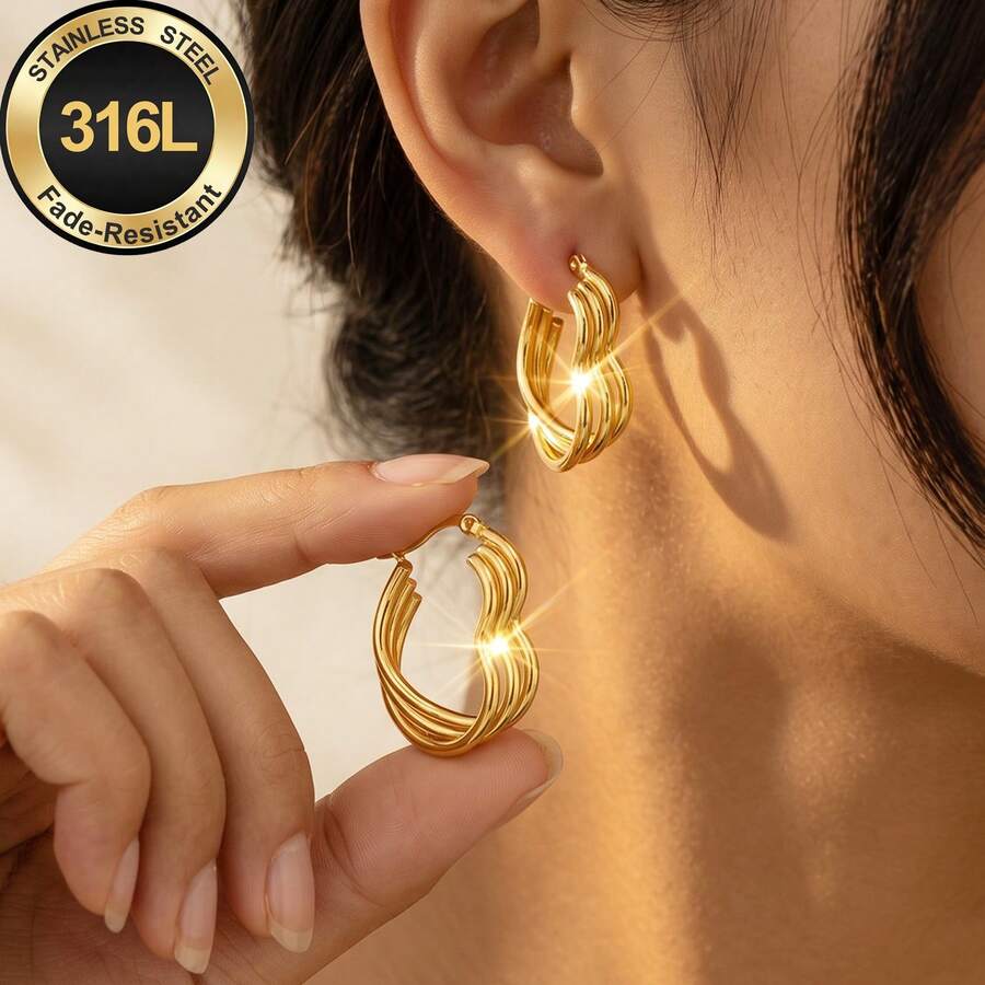 Hochwertige Edelstahl-Anhänger-Ohrringe, hochglanzpolierter natürlicher Glanz, 316L hypoallergene Ohrstecker, einzigartiges Design, Unisex-Schmuck-Ohraccessoires - A - Übersicht 1