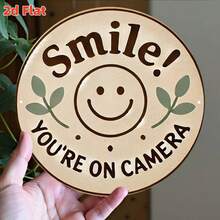 2D Flat "Smile! You're On Camera" Sign - Vintage Metal Wall Art, Featuring Happy Smiling Face Design, Durable Aluminum Tin Sign, Suitable For Home, Bar, Cafe, Garage Decor - Indoor/Outdoor Use, 7.79X7.79 Inches - A - View 5