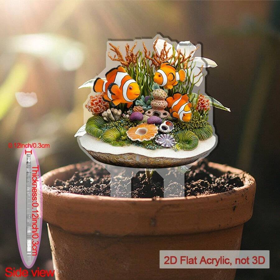 [2D Flat][2D Flat]Acrylic Ground Stake, Colorful Clownfish And Seaweed Design, Perfect For Decorating Your Garden And Lawn On Father's Day And Peace Day - A - View 1