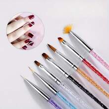 7PCS Nail Art Brush Set With Sparkly Crystal Handles, Detailer, Flat, Fan And Sculpting Brushes For Painting, Detailing, Blending And Creating Intricate Nail Art Designs - Multicolor - View 2