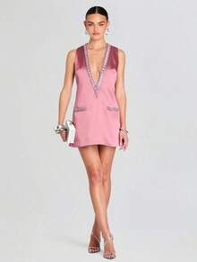 Sleeveless Multicolor Dress With Rhinestones, Perfect For Vacations And Casual Wear - A Bestseller - Red - View 2