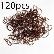 120 piezas de ligas de goma desechables de color marrón, alta elasticidad, estilo ancho para trenzas & colas de caballo, accesorio de cabello simple de unicolor para mujer, coletero - Café - Ver 5