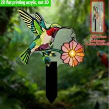 Estaca de colibrí floral de acrílico plano 2D con base, fácil de instalar, decoración de jardín y hogar para primavera/verano - E - Ver 4