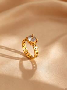 3pcs/1pc Fashionable Rhinestone Inlaid Hollow Ring Set, Elegant Versatile Non-Fading Stainless Steel Jewelry, Daily Party Versatile Accessories, Suitable For Daily Wear, Holiday, Anniversary Gift For Friends - Gold - View 4