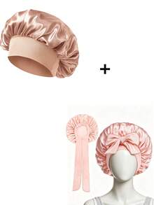 1/2pcs [Pink Satin Sleep Cap] Soft Luxurious Pink Satin Sleep Cap - With Adjustable Drawstring And Bow Decoration, Comfortable Ruffled Design Fits Head, Protects Hair | Satin Cap | Smooth Satin Texture, Suitable For Men And Women - Multicolor - View 9