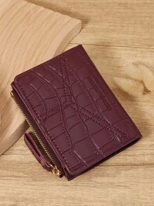 Burgundy Women's Minimalist Wallet, Zip Card Holder With Slots & Coin Pocket, Foldable Purse For Daily, Travel, Shopping, Perfect Gift - Burgundy - View 4