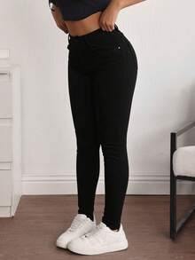 Women's Skinny Jeans With A Figure-Enhancing Design - 黑色 - 查看 3