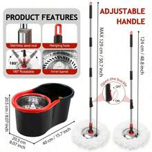 Spin Mop And Bucket Set, Mop Bucket For Office, Home, 360° Spin Mop Bucket System With 3 Microfiber Mop Replacement Heads And Stainless Steel Adjustable Handle For Floor Cleaning, Bucket Floor Cleaning System - 黑色升級 - 查看 5