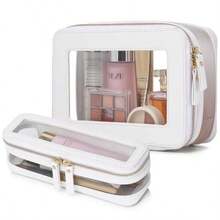 Pinkmik - Estuche para brochas de maquillaje transparente para viajes bolsa de cosméticos y artículos de cambiador bolsa de maquillaje delgada con cierre organizador de cartera pequeño esencial - Blanco - Ver 2