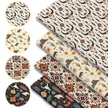 1pc Western Cowboy Print Fabric - 59 X 19.68 Inches (150 X 50 Cm) Pre-Cut Polyester Fabric With Rustic Cow Skull & Cactus Patterns - Suitable For DIY Sewing, Scrapbooking, Tablecloths And Crafts - West - View 6