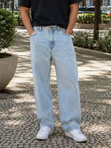 Men's Oversized Wide Leg Balloon Jeans Without Elastane - Rửa bằng màu vân đá - Xem 1