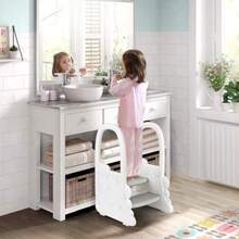 RONIPIC - Taburete de 2 escalones para niños pequeños Taburete Antideslizante para mostrador de Cocina Inodoro para baño Taburete de baño y ayudante de Cocina con pasamanos - Gris - Ver 3