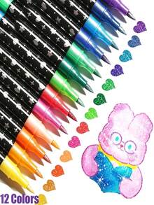 6/12/24 Colors Glitter Marker Pen Set, Random Color Fine Tip Quick Dry With Cap, DIY Scrapbooking Card Making Planner Supplies, Art Stationery Gift - Multicolor - View 7