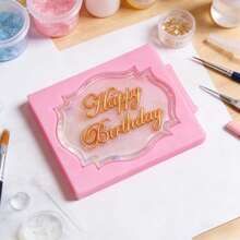 Creative Textured Happy Birthday Sign Mold, Suitable For Photography Decoration Props, Birthday Scene Decoration Props, Aromatherapy Candle Wax Props, Aromatherapy Candles, Polymer Clay Making, Soft Material, Easy Release, Reusable Silicone Resin Mold - Pink - View 1