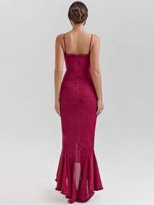Sleeveless Maxi Dress With Straps, European Style, High-End Elegant Summer Fashion, Ideal For Women's Casual Parties - 酒紅色 - 查看 4