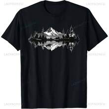 Mountain Landscape Reflection Forest Trees Wildlife Outdoors Casual Loose Fashion Harajuku Casual Wear Hip Hop Style Men's T-Shirt - 彩色 - 查看 1